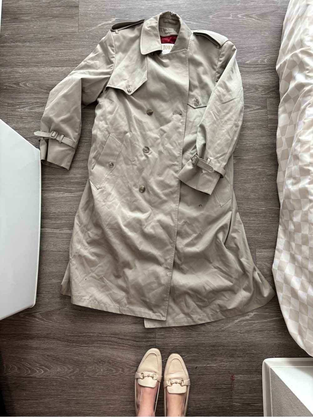 London Fog Double-Breasted Trench Coat - Beige
